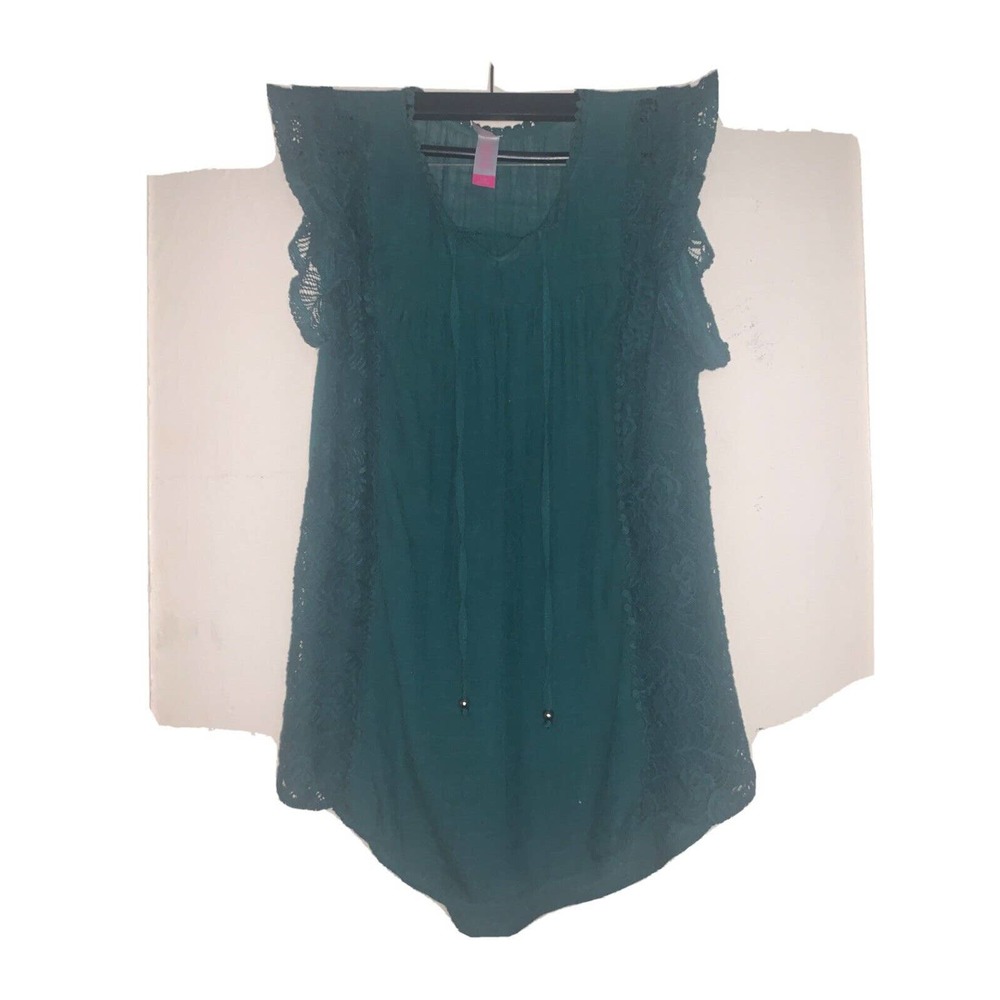 .99 CENT AUCTION UEC No Boundaries Green Boho Crochet Top L